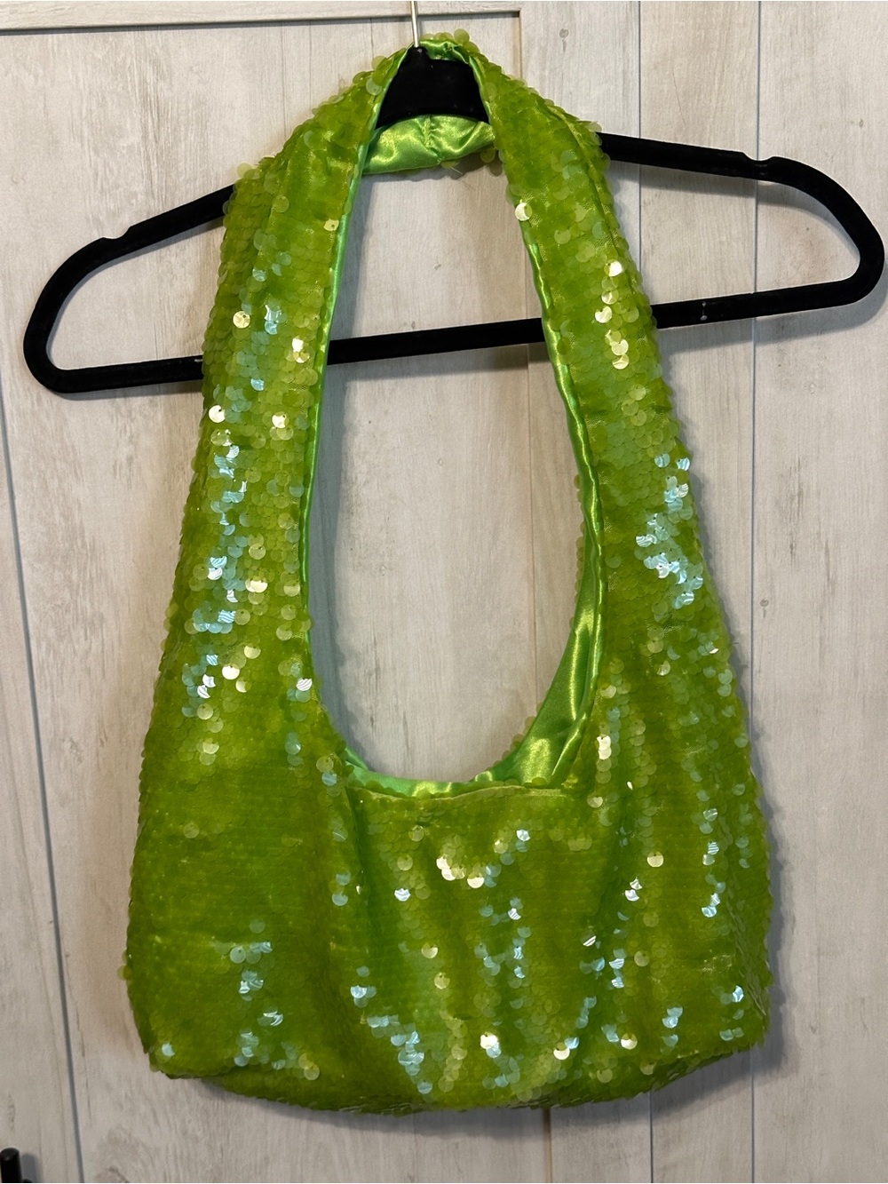 Lime Green Sequin Satin Handmade Mini Shoulder Bag